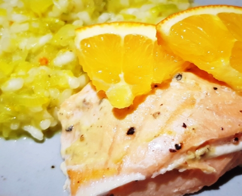 Lauchrisotto mit Orangen-Lachs - Dein Rezept auf Rezept-Buch.de